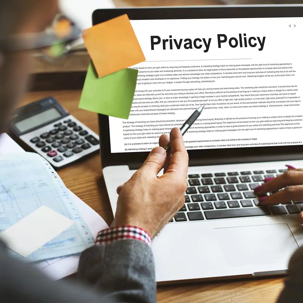 A privacy policy being reviewed on a laptop